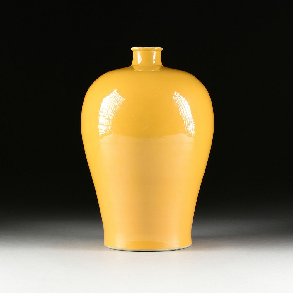 Appraisal: A CHINESE MONOCHROME EGG YOLK YELLOW GLAZE MEIPING VASE IN