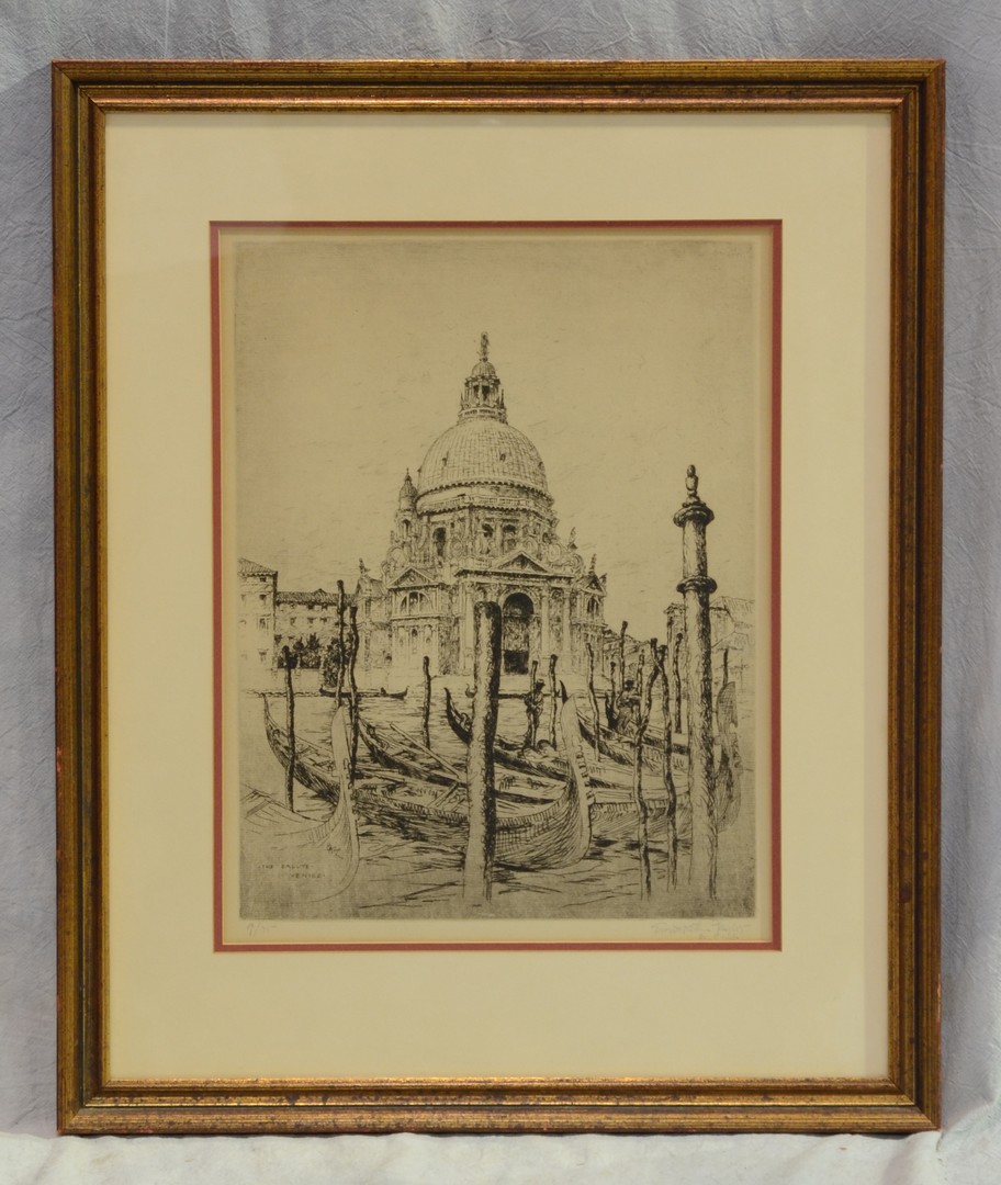 Appraisal: E Taylor th c Etching the Salute Venice Pencil Signed