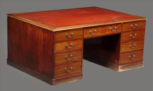 Appraisal: A mahogany pedestal desk circa and later the rectangular top