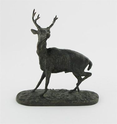 Appraisal: Alfred Dubucand French - A standing stag and hind signed