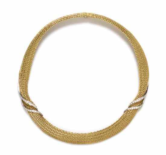 Appraisal: An Karat Yellow Gold and Diamond Mesh Collar Necklace containing