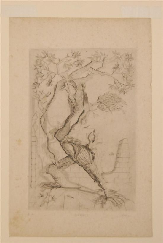 Appraisal: French th c school Surrealist entching L' Arbre signed lower