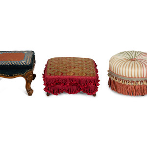 Appraisal: A Group of Three Footstools th Century two with needlework