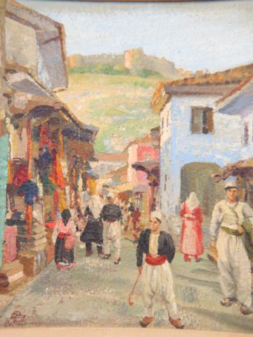 Appraisal: S Bullo oil European street scene on board image area