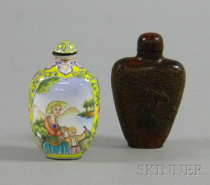 Appraisal: Two Asian Snuff Bottles carved bone figure of a mythical