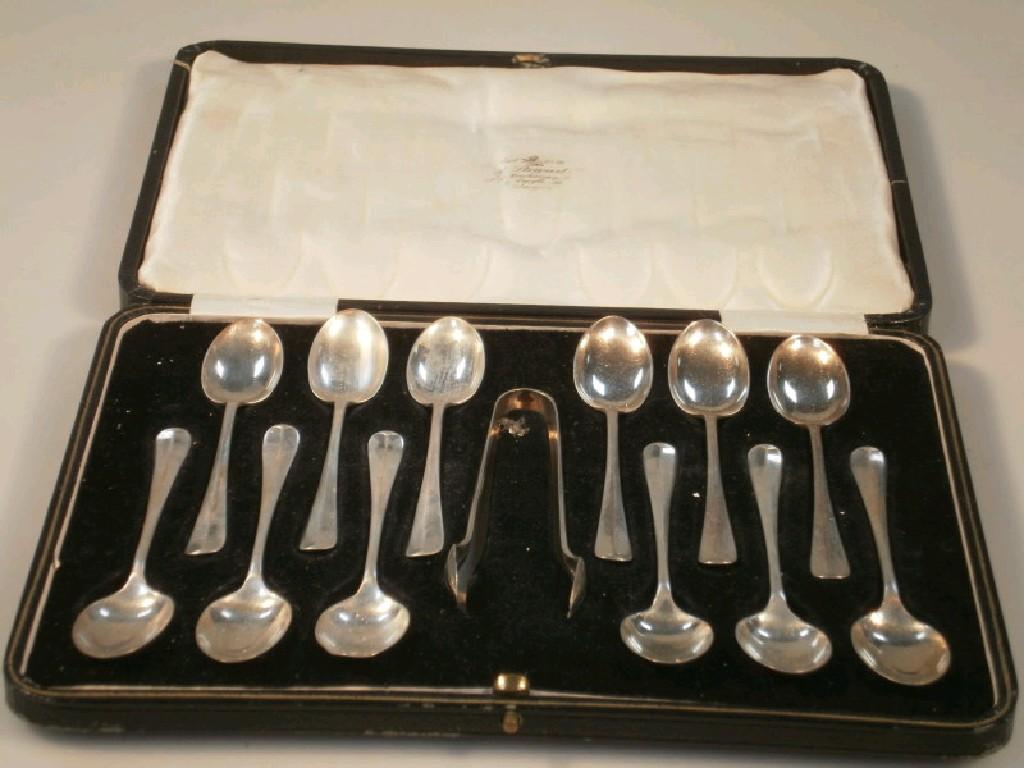 Appraisal: A cased set of twelve silver coffee spoon and sugar