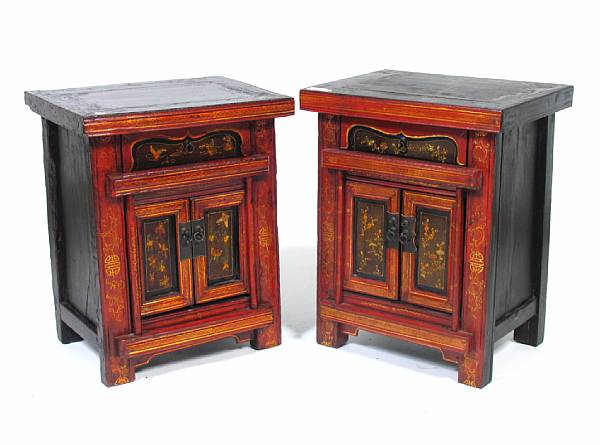 Appraisal: A pair of Chinese red lacquer night stands height in