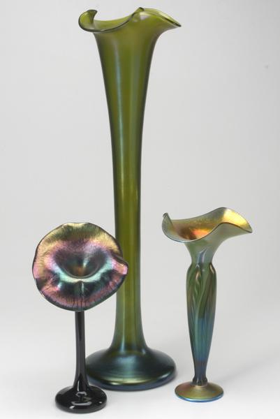 Appraisal: ART GLASS Three vases including one iridescent jack-in-the-pulpit and two