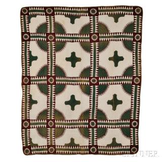 Appraisal: Brown and Green New York Beauty Variant Patchwork Quilt late