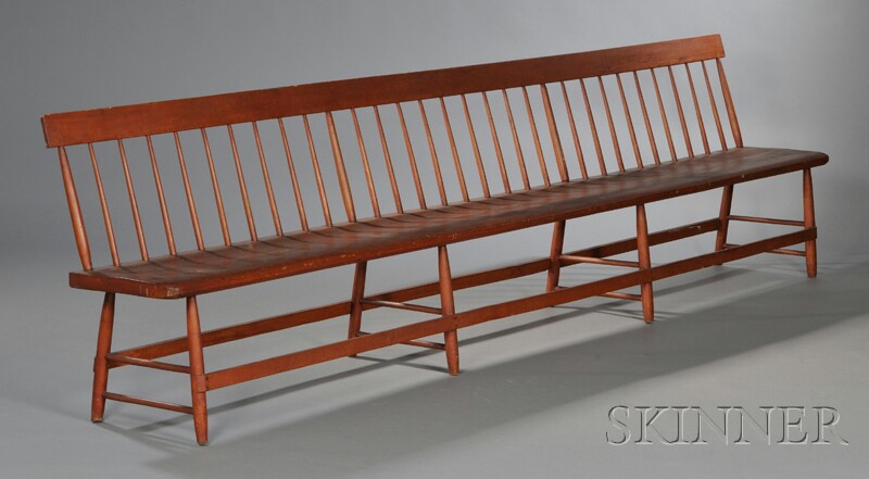 Appraisal: Shaker Red-washed Bench Mt Lebanon New York or Hancock Massachusetts