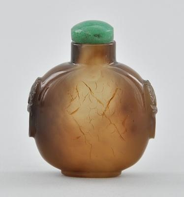 Appraisal: A Small Carved Agate Snuff Bottle Of rounded flattened shape