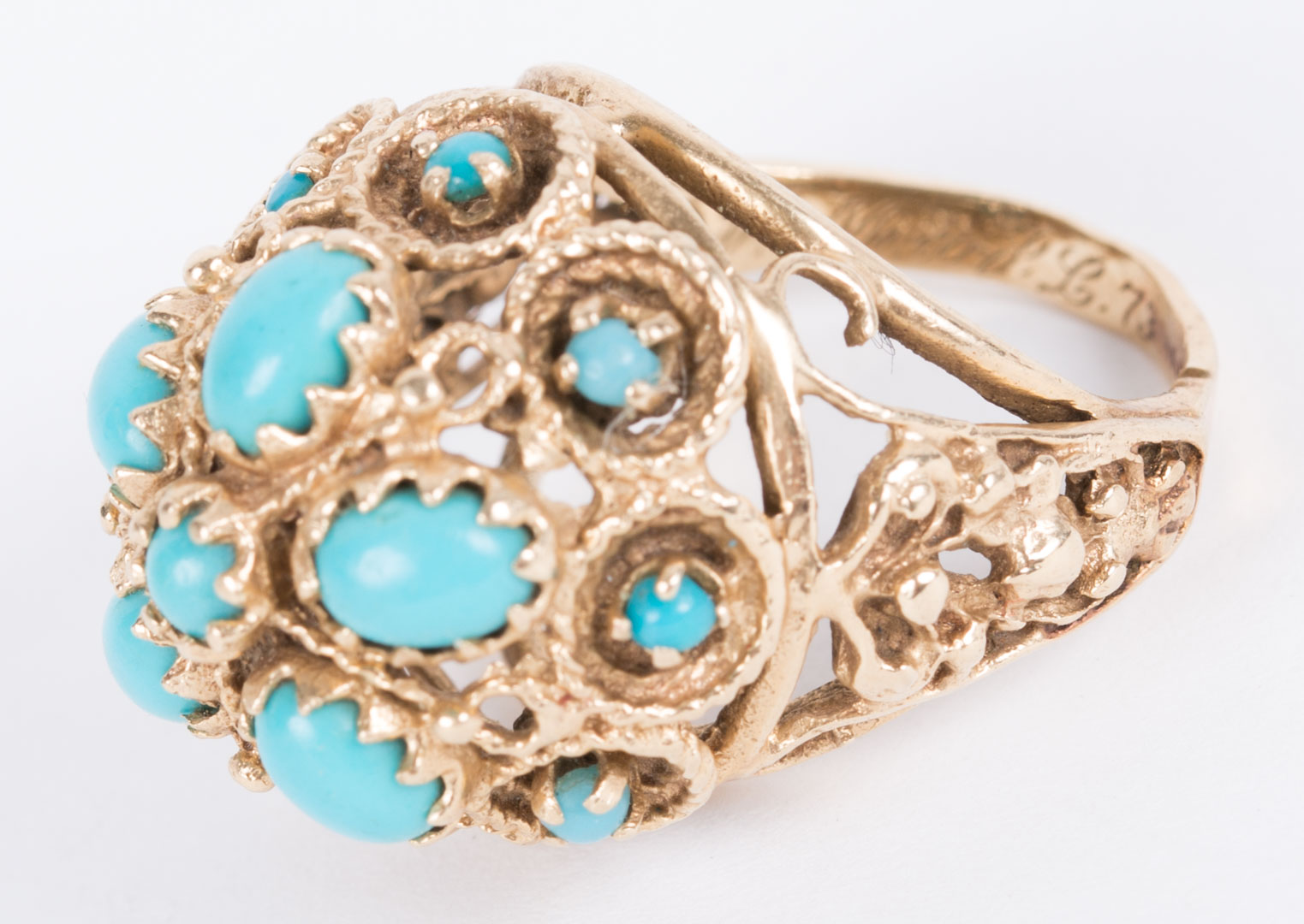 Appraisal: A Turquoise Gold Ring k mounting in a bombe design