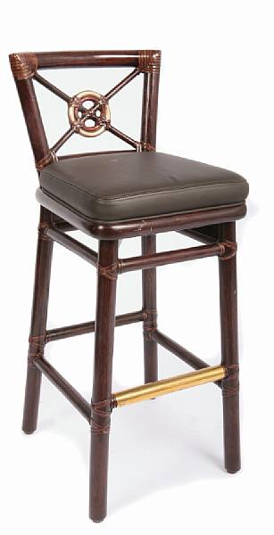 Appraisal: A set of three McGuire rattan Target barstools heights in