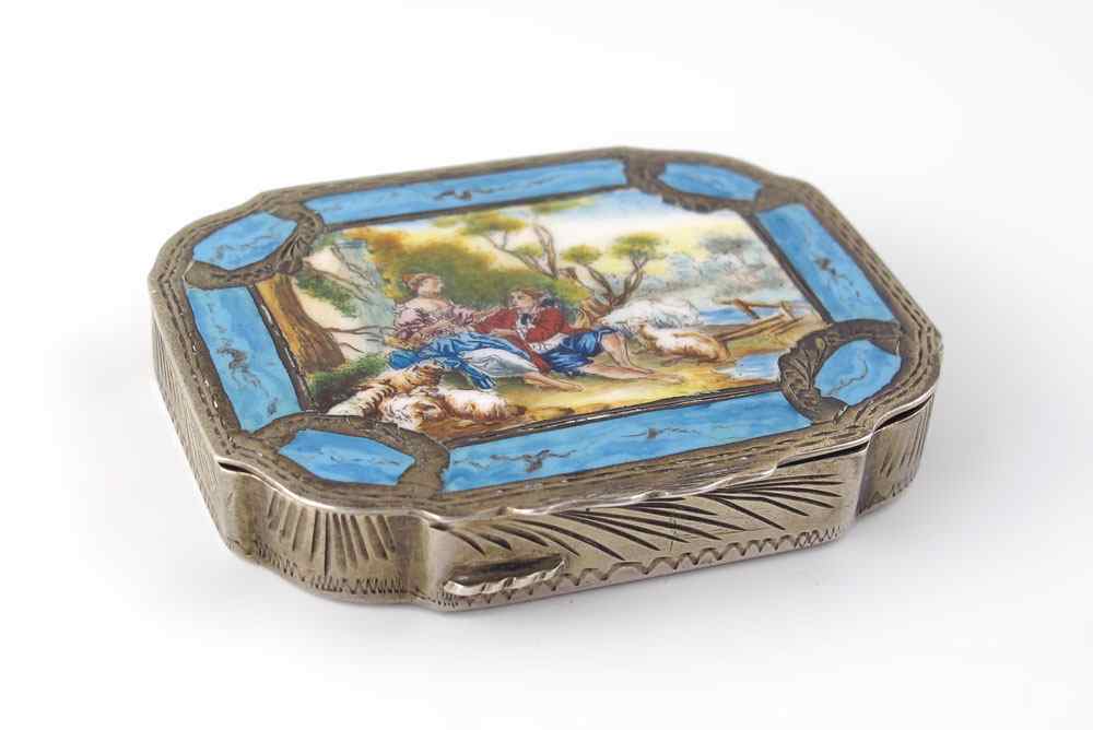 Appraisal: COPPINI CO ITALIAN SILVER ENAMEL BOX Coppini Co silver hinged