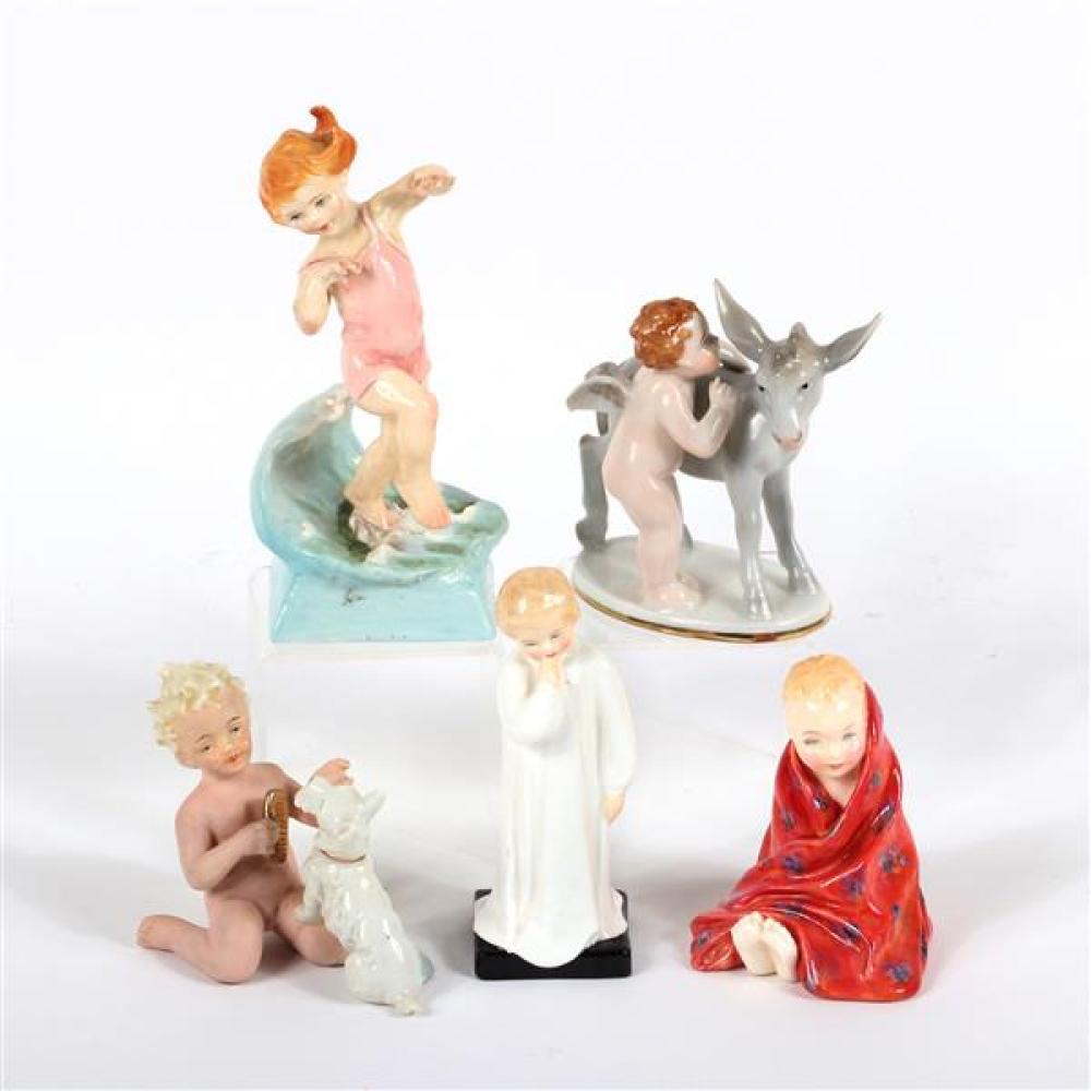 Appraisal: FIVE PORCELAIN CHILD FIGURINES AND FIGURE GROUPS INCLUDING ROYAL DOULTON