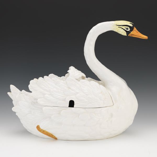 Appraisal: LARGE ITALIAN CERAMIC SWAN TUREEN x x Large ceramic swan