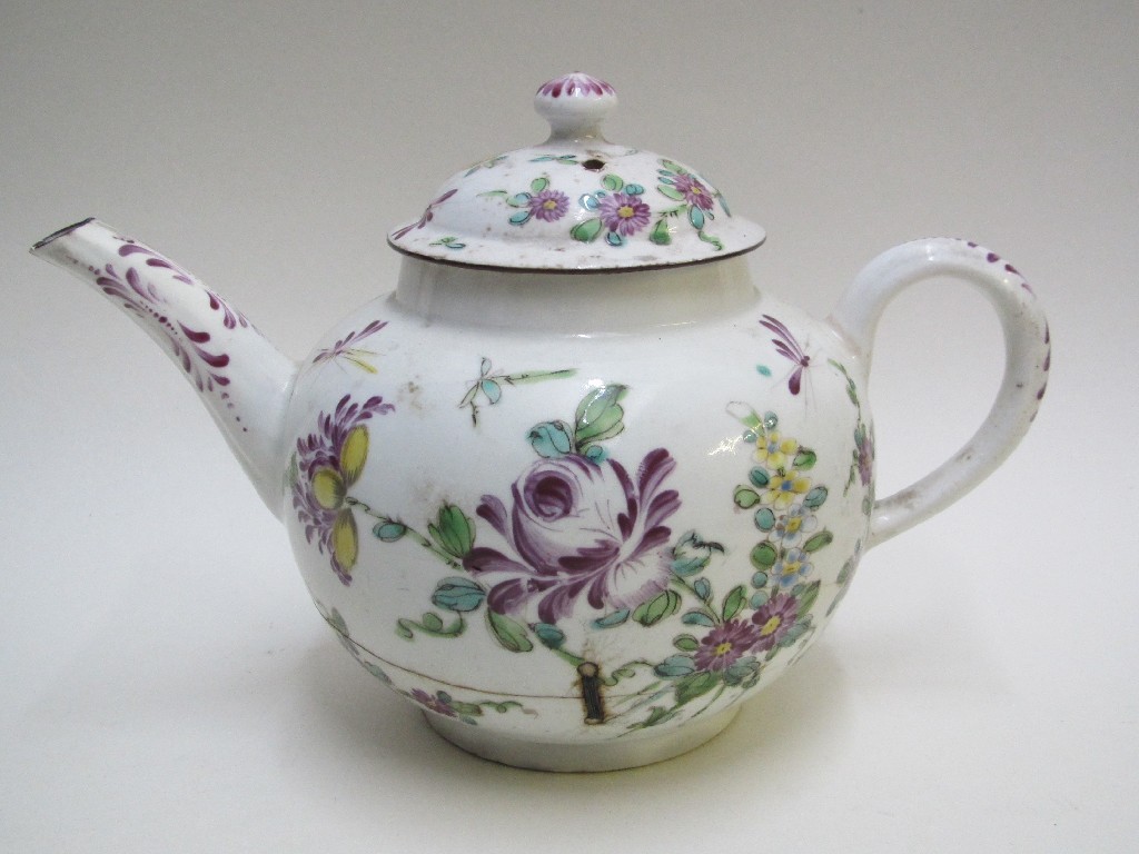 Appraisal: An th century bullet shaped teapot and cover painted with