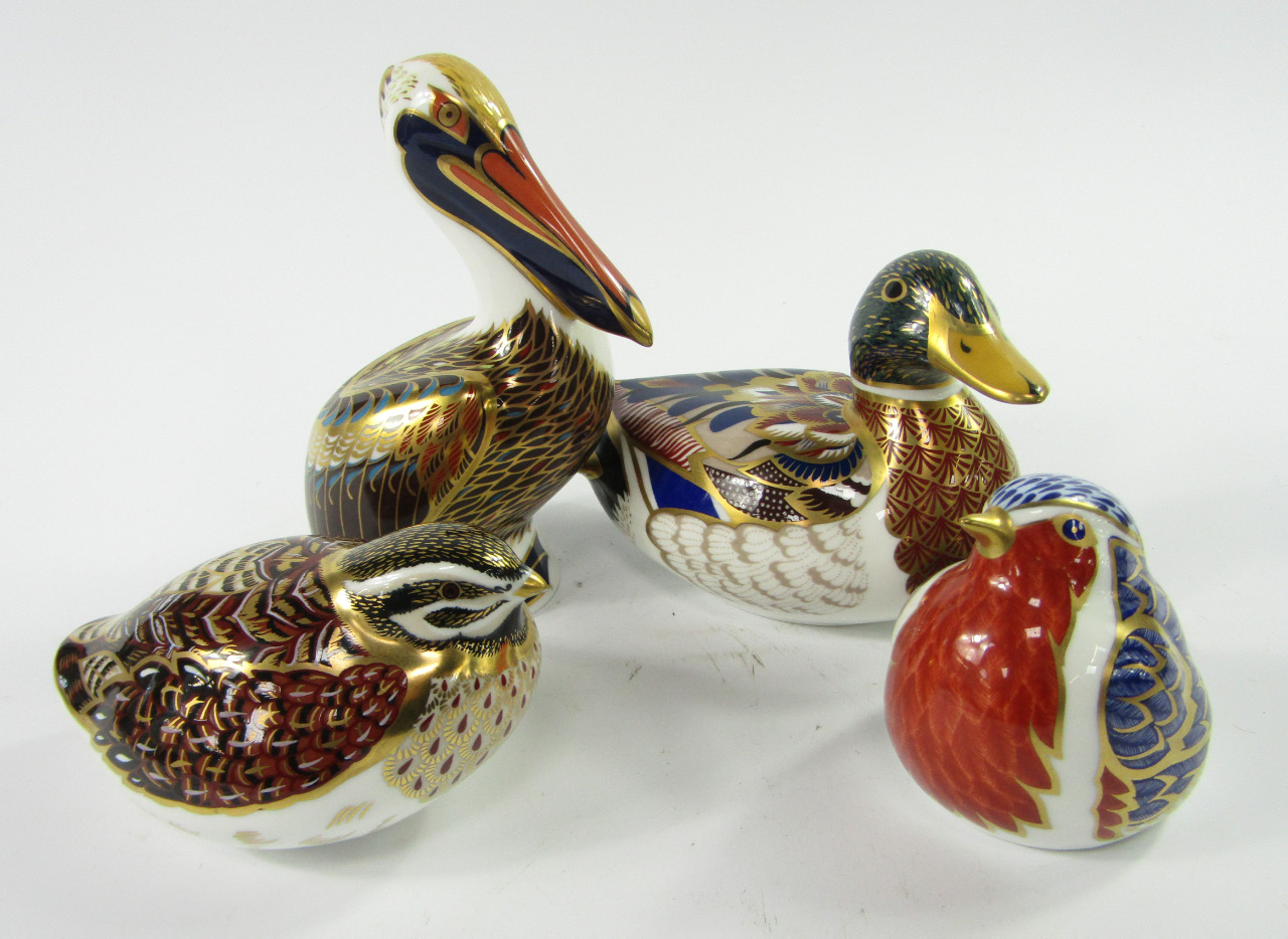 Appraisal: Four Royal Crown Derby Imari pattern paperweights comprising brown pelican