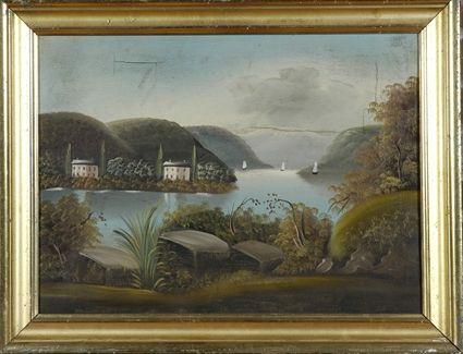 Appraisal: American School th C Landscape with River Oil on canvas