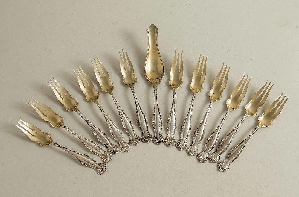 Appraisal: Gilt Sterling Pastry Forks Aspic Server Canterbury Pattern Towle Canterbury