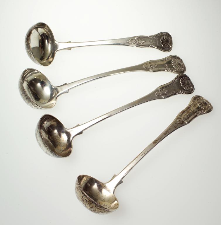 Appraisal: FOUR th CENTURY SCOTTISH SILVER SAUCE LADLES KINGS PATTERN three