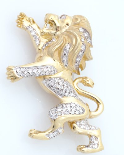 Appraisal: k yg and diamond lion rampant brooch pendant of bright