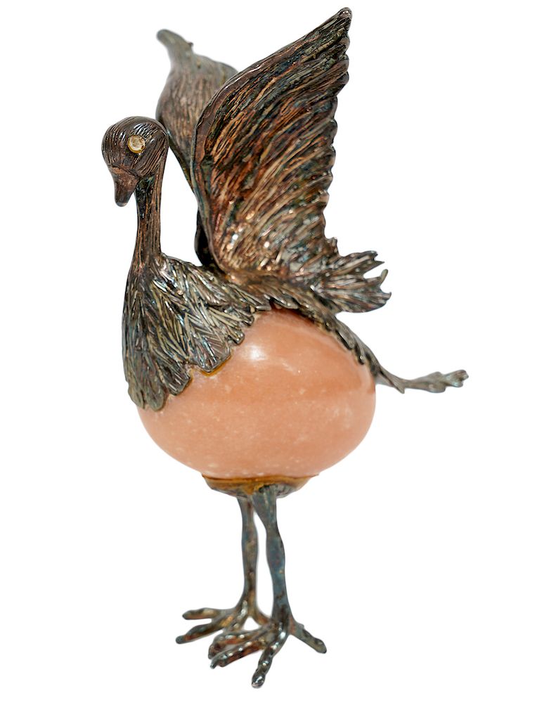 Appraisal: Sterling Pink Agate Bird Figurine Sterling standing bird wings spread