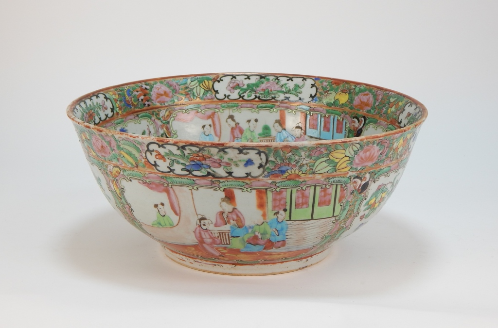 Appraisal: C CHINESE ROSE MEDALLION PUNCH BOWL China th CenturyDecorated with