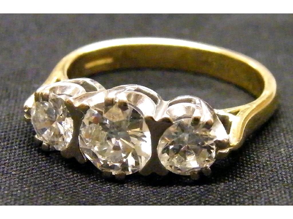 Appraisal: Good ct yellow gold old cut three stone diamond ring