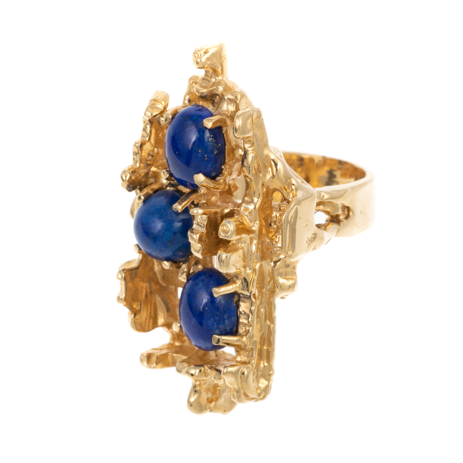 Appraisal: BRUTALIST CABOCHON LAPIS LAZULI RING IN K c K yellow