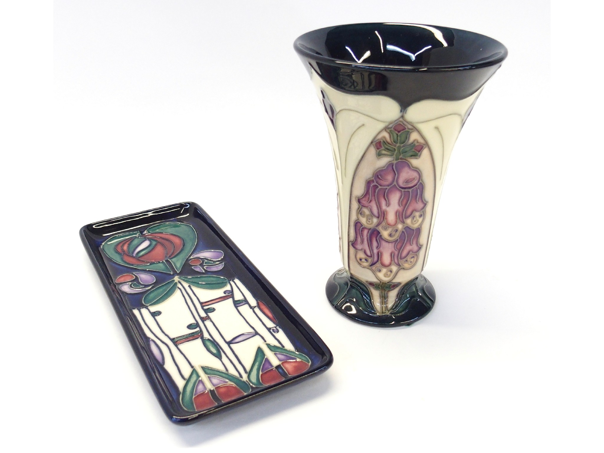 Appraisal: Moorcroft bellflower vase and Moorcroft oblong tray