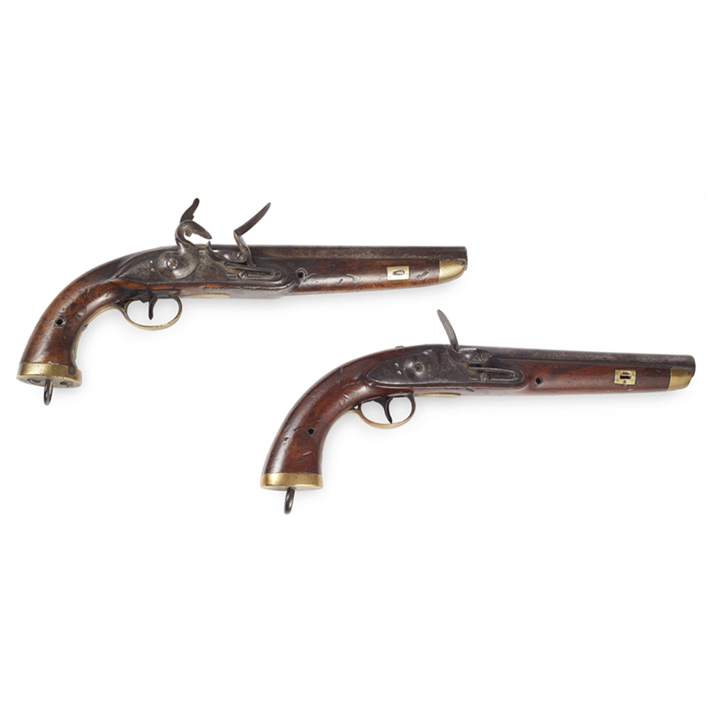 Appraisal: TWO CONTINENTAL BRASS MOUNTED FLINTLOCK SERVICE PISTOLS EARLY TH CENTURY