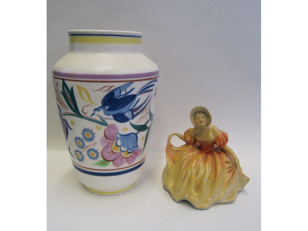 Appraisal: Poole vase decorated with a bluebird and a Wade figure