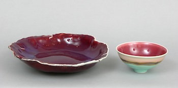 Appraisal: A Glazed Ceramic Centerpiece Bowl and a Landscape Bowl A