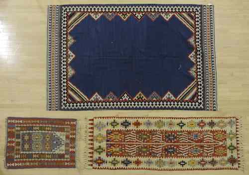 Appraisal: Three flat weave carpets th c largest - ' x