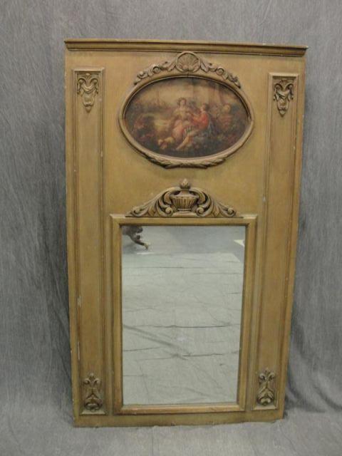 Appraisal: Trumeau Style Giltwood Mirror with Hand Painted Decoration From an