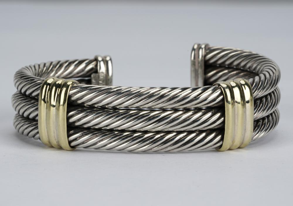 Appraisal: BARBARA RICKLES DAVID YURMAN STERLING KARAT YELLOW GOLD CUFF BRACELETsigned