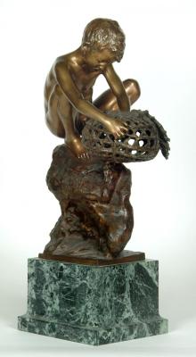 Appraisal: ACHILLE d' ORSIA Naples - Boy Clamming bronze figure modelled