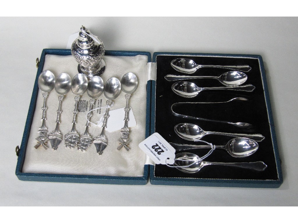 Appraisal: Lot comprising cased set of six silver spoons with tongs