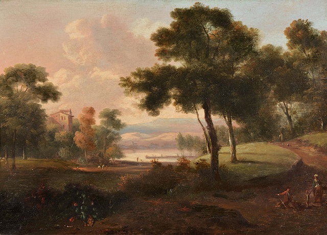 Appraisal: th Century Continental SchoolItalian landscape showing figures on a path