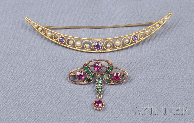 Appraisal: Two Antique Gem-set Brooches an Art Nouveau kt gold ruby