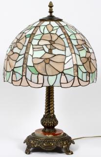 Appraisal: DOMED SHAPE LEADED AND STAINED GLASS TABLE LAMP H DIA