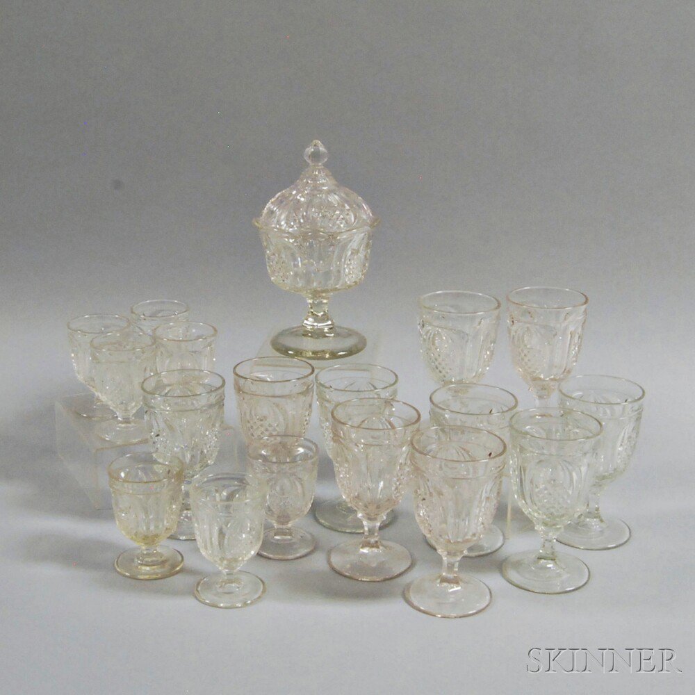 Appraisal: Eighteen Pieces of Pineapple-pattern Colorless Glass America late th century