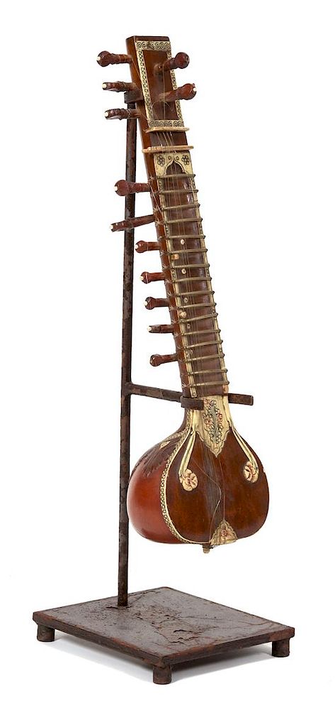 Appraisal: An Indian Bone Inlaid Miniature Sitar Height inches An Indian