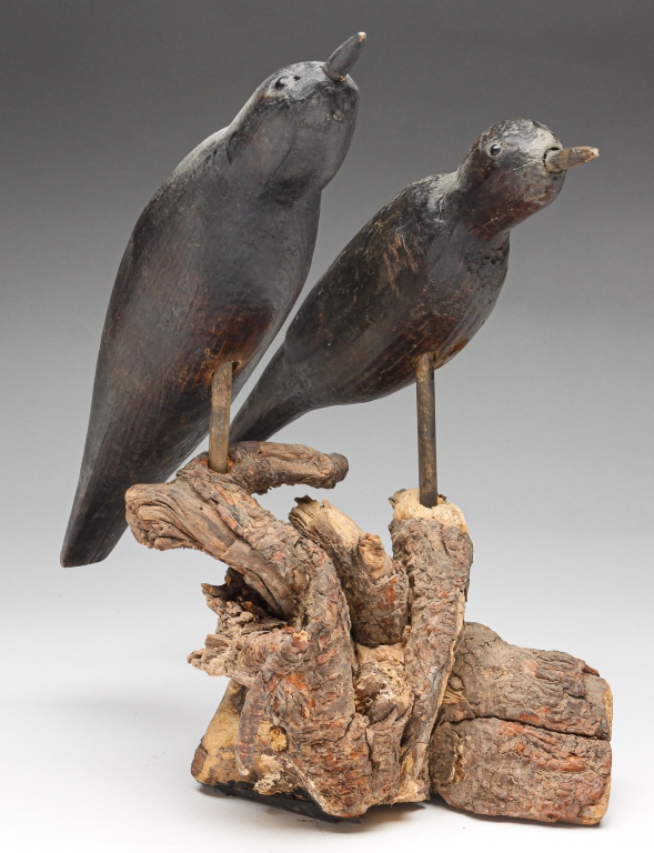 Appraisal: AMERICAN CARVED BLACKBIRDS Second half th century Two birds with