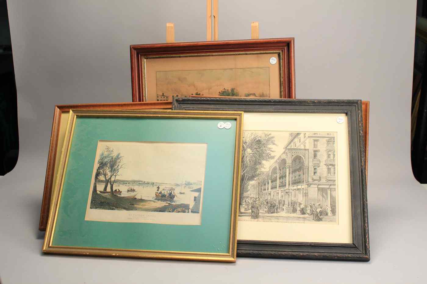 Appraisal: FIVE FRAMED PRINTS Saratoga Lake'' colored lithograph by Endicott New