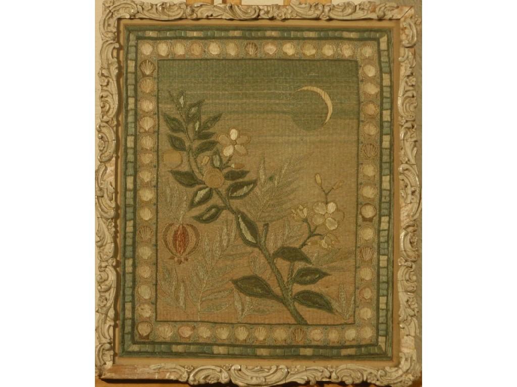 Appraisal: A thC silkwork panel worked in pale green ivory and