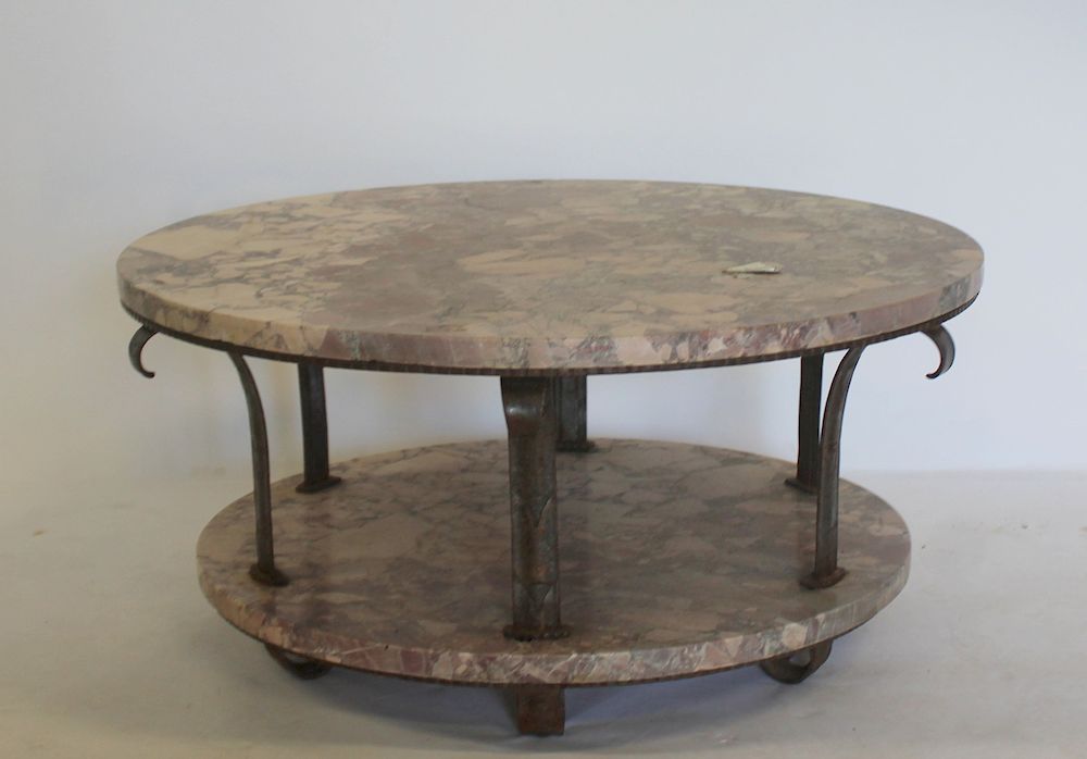 Appraisal: Art Deco Metal And Marble Two Tier Coffee Table From