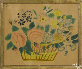 Appraisal: American watercolor theorem th c of a basket of flowers