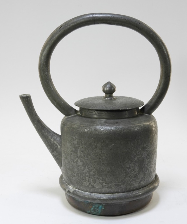 Appraisal: C CHINESE PEWTER COPPER TEAPOT China th CenturyDecorated with an